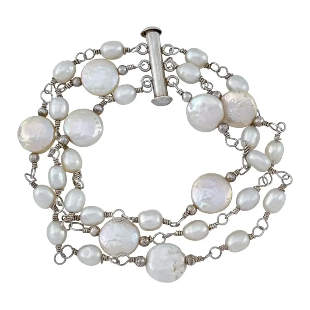 Vintage Sterling Silver 925 Freshwater Pearl Bracelet 7